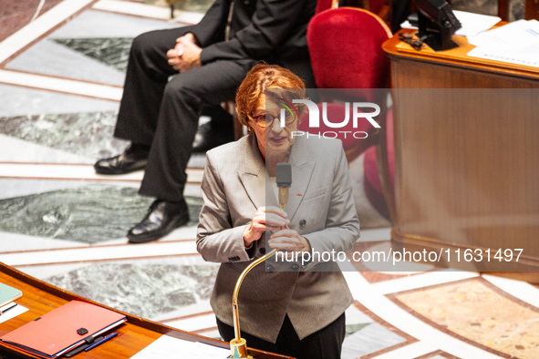 Annie Genevard, Minister for Agriculture, Food Sovereignty and Forestry, speaks during the session of questions to the government at the Nat...