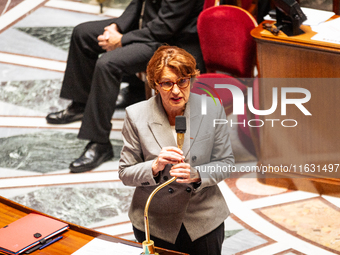 Annie Genevard, Minister for Agriculture, Food Sovereignty and Forestry, speaks during the session of questions to the government at the Nat...