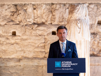 Achielas Tsaltas, the president of the Athens Democracy Forum, speaks at the Athens Democracy Forum. The President of the Hellenic Republic,...