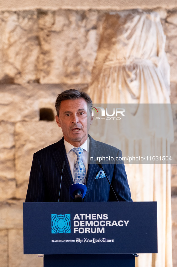 Achielas Tsaltas, the president of the Athens Democracy Forum, speaks at the Athens Democracy Forum. The President of the Hellenic Republic,...