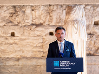 Achielas Tsaltas, the president of the Athens Democracy Forum, speaks at the Athens Democracy Forum. The President of the Hellenic Republic,...