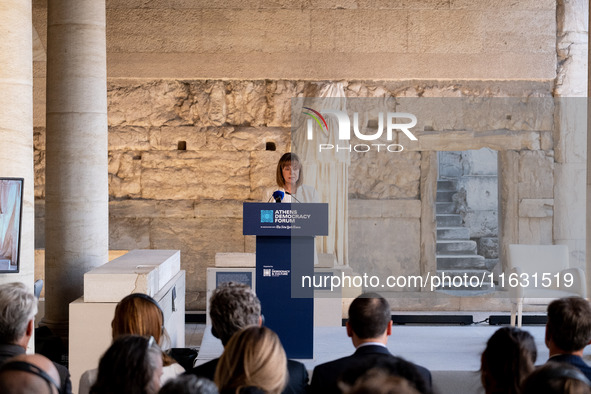 The president of the Hellenic Republic, Katerina Sakellaropoulou, speaks at the Athens Democracy Forum. The President of the Hellenic Republ...