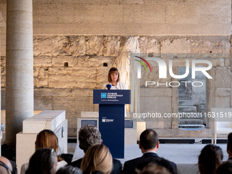 The president of the Hellenic Republic, Katerina Sakellaropoulou, speaks at the Athens Democracy Forum. The President of the Hellenic Republ...