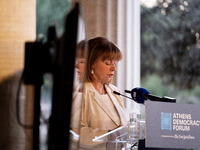 The president of the Hellenic Republic, Katerina Sakellaropoulou, speaks at the Athens Democracy Forum. The President of the Hellenic Republ...