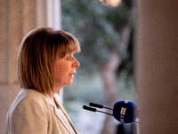 The president of the Hellenic Republic, Katerina Sakellaropoulou, speaks at the Athens Democracy Forum. The President of the Hellenic Republ...