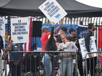 Longshoremen carry signs and demonstrate to make their voices heard outside Red Hook Terminal in Brooklyn, New York, United States, on Octob...