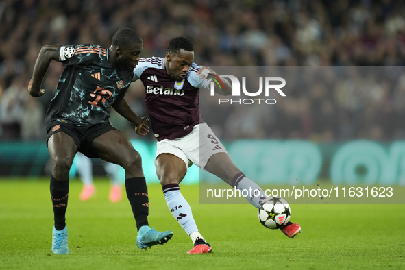 Jhon Duran centre-forward of Aston Villa and Colombia shooting to goal during the UEFA Champions League 2024/25 League Phase MD2 match betwe...