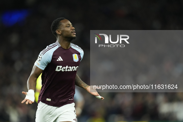 Jhon Duran centre-forward of Aston Villa and Colombia celebrates after scoring his sides first goal during the UEFA Champions League 2024/25...