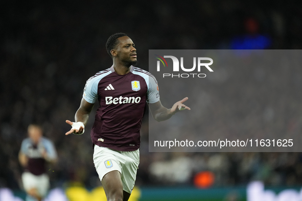 Jhon Duran centre-forward of Aston Villa and Colombia celebrates after scoring his sides first goal during the UEFA Champions League 2024/25...