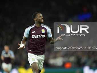 Jhon Duran centre-forward of Aston Villa and Colombia celebrates after scoring his sides first goal during the UEFA Champions League 2024/25...