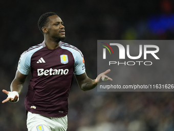 Jhon Duran centre-forward of Aston Villa and Colombia celebrates after scoring his sides first goal during the UEFA Champions League 2024/25...