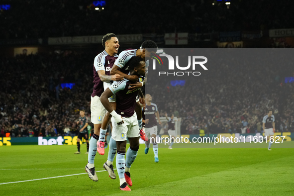 Jhon Duran centre-forward of Aston Villa and Colombia celebrates after scoring his sides first goal during the UEFA Champions League 2024/25...