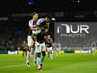 Jhon Duran centre-forward of Aston Villa and Colombia celebrates after scoring his sides first goal during the UEFA Champions League 2024/25...