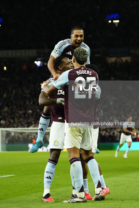 Jhon Duran centre-forward of Aston Villa and Colombia celebrates after scoring his sides first goal during the UEFA Champions League 2024/25...