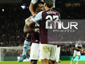 Jhon Duran centre-forward of Aston Villa and Colombia celebrates after scoring his sides first goal during the UEFA Champions League 2024/25...