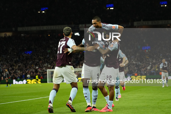 Jhon Duran centre-forward of Aston Villa and Colombia celebrates after scoring his sides first goal during the UEFA Champions League 2024/25...