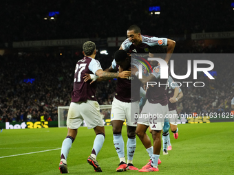 Jhon Duran centre-forward of Aston Villa and Colombia celebrates after scoring his sides first goal during the UEFA Champions League 2024/25...