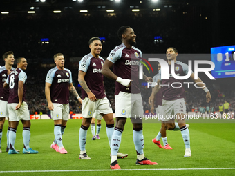 Jhon Duran centre-forward of Aston Villa and Colombia celebrates after scoring his sides first goal during the UEFA Champions League 2024/25...