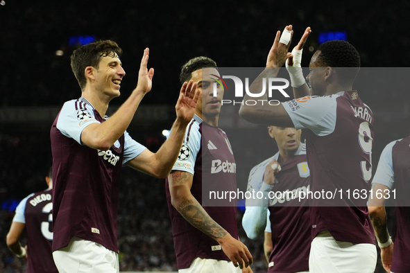 Jhon Duran centre-forward of Aston Villa and Colombia celebrates after scoring his sides first goal during the UEFA Champions League 2024/25...