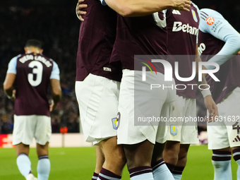 Jhon Duran centre-forward of Aston Villa and Colombia celebrates after scoring his sides first goal during the UEFA Champions League 2024/25...