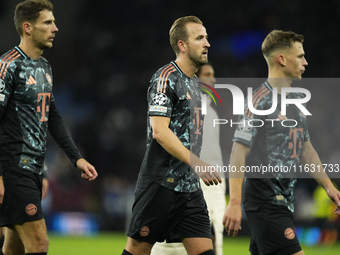 Harry Kane centre-forward of Bayern Munich and England dejected after lossing the UEFA Champions League 2024/25 League Phase MD2 match betwe...