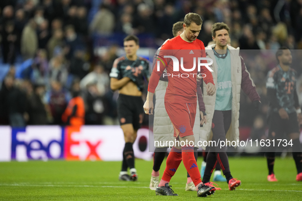 Manuel Neuer goalkeeper of Bayern Munich and Germany dejected after lossing the UEFA Champions League 2024/25 League Phase MD2 match between...