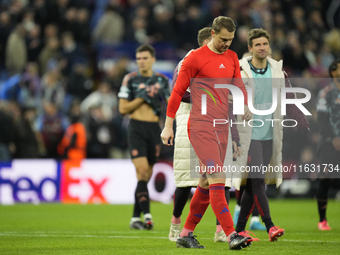 Manuel Neuer goalkeeper of Bayern Munich and Germany dejected after lossing the UEFA Champions League 2024/25 League Phase MD2 match between...