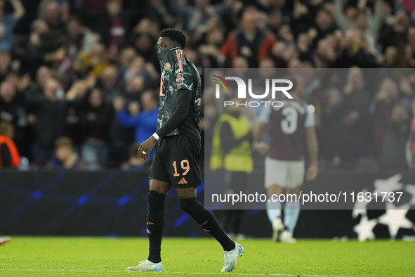 Alphonso Davies left-back of Bayern Munich and Canada dejected after lossing the UEFA Champions League 2024/25 League Phase MD2 match betwee...