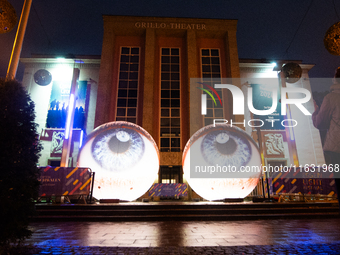 Italian artist H:E:M's art installation is seen during the opening of the Essen light festival 2024 in Essen, Germany, on October 2, 2024. (