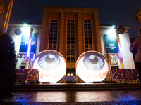 Italian artist H:E:M's art installation is seen during the opening of the Essen light festival 2024 in Essen, Germany, on October 2, 2024. (