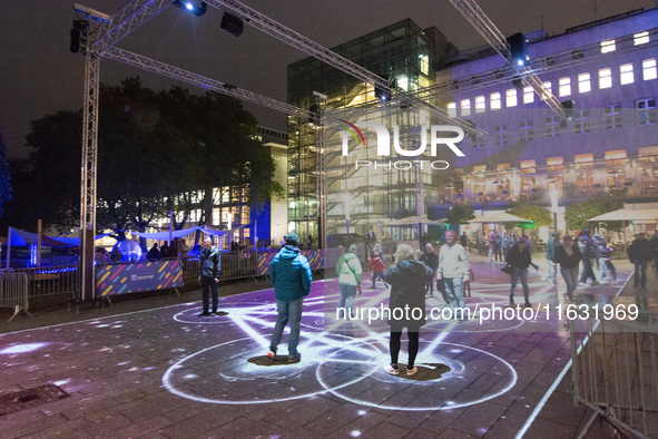 Portugal artist OCUBO art installation is seen during the opening of the Essen light festival 2024 in Essen, Germany, on October 2, 2024. 