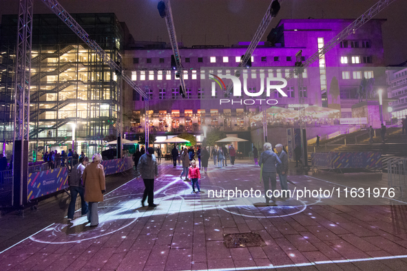 Portugal artist OCUBO art installation is seen during the opening of the Essen light festival 2024 in Essen, Germany, on October 2, 2024. 