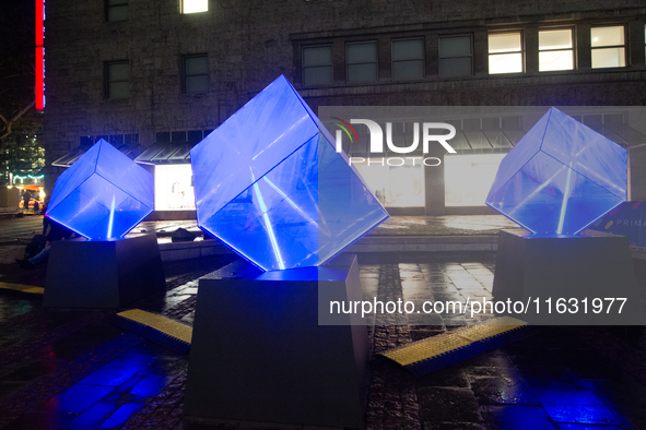 Romanian artist Daniel Popescu's art installation is seen during the opening of the Essen Light Festival 2024 in Essen, Germany, on October...