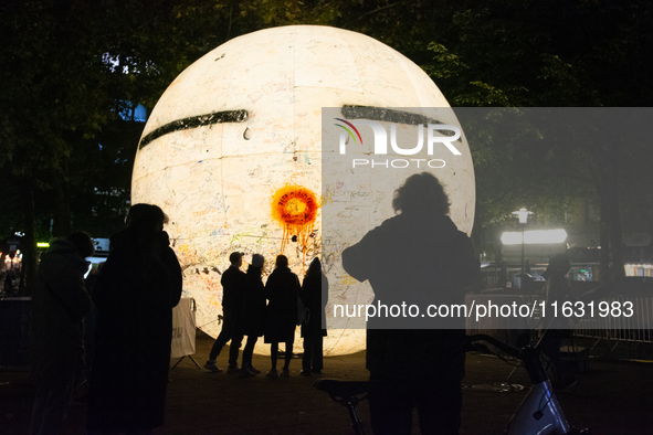 Slovak artist Viktor Freso's art installation is seen during the opening of the Essen Light Festival 2024 in Essen, Germany, on October 2, 2...