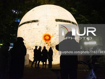 Slovak artist Viktor Freso's art installation is seen during the opening of the Essen Light Festival 2024 in Essen, Germany, on October 2, 2...