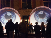 Italian artist H:E:M's art installation is seen during the opening of the Essen light festival 2024 in Essen, Germany, on October 2, 2024. (