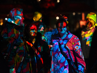 German artist DANIEL MARGRAF's projection is seen at Kennedy Square during the opening of the Essen Light Festival 2024 in Essen, Germany, o...