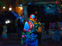 German artist Daniel Margraf's projection is seen at Kennedy Square during the opening of the Essen Light Festival 2024 in Essen, Germany, o...