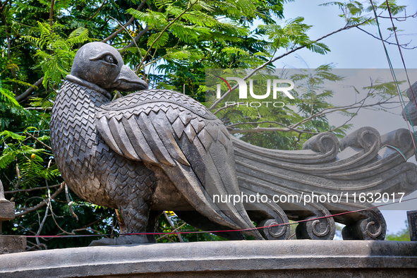 A sculpture of a bird is at the Shangumugham Devi Temple in Thiruvananthapuram (Trivandrum), Kerala, India, on April 2, 2024. 