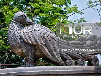 A sculpture of a bird is at the Shangumugham Devi Temple in Thiruvananthapuram (Trivandrum), Kerala, India, on April 2, 2024. (