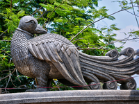 A sculpture of a bird is at the Shangumugham Devi Temple in Thiruvananthapuram (Trivandrum), Kerala, India, on April 2, 2024. (