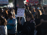 A woman holds a sign that reads ''Free and quality public university'' during a protest against Argentina's President Javier Milei's promise...