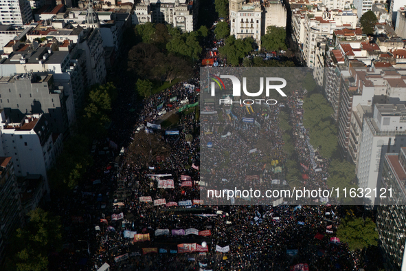 University students, unions, and social groups gather during a protest against Argentina's President Javier Milei's promise to veto a law to...