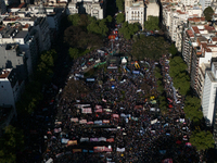 University students, unions, and social groups gather during a protest against Argentina's President Javier Milei's promise to veto a law to...