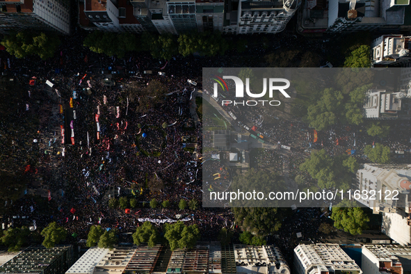 University students, unions, and social groups gather during a protest against Argentina's President Javier Milei's promise to veto a law to...