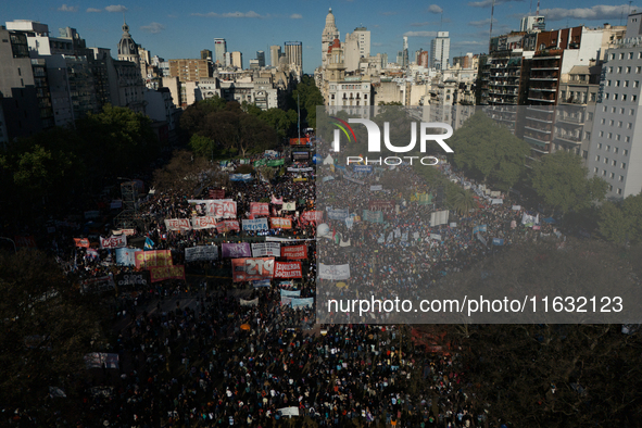 University students, unions, and social groups gather during a protest against Argentina's President Javier Milei's promise to veto a law to...