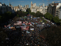 University students, unions, and social groups gather during a protest against Argentina's President Javier Milei's promise to veto a law to...