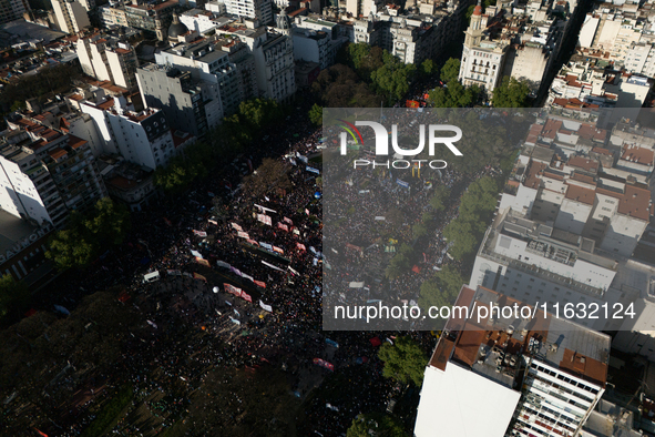 University students, unions, and social groups gather during a protest against Argentina's President Javier Milei's promise to veto a law to...