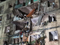 A residential building is damaged by a Russian guided missile strike in Kharkiv, Ukraine, on September 3, 2024. (