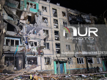 A residential building is damaged by a Russian guided missile strike in Kharkiv, Ukraine, on September 3, 2024. (